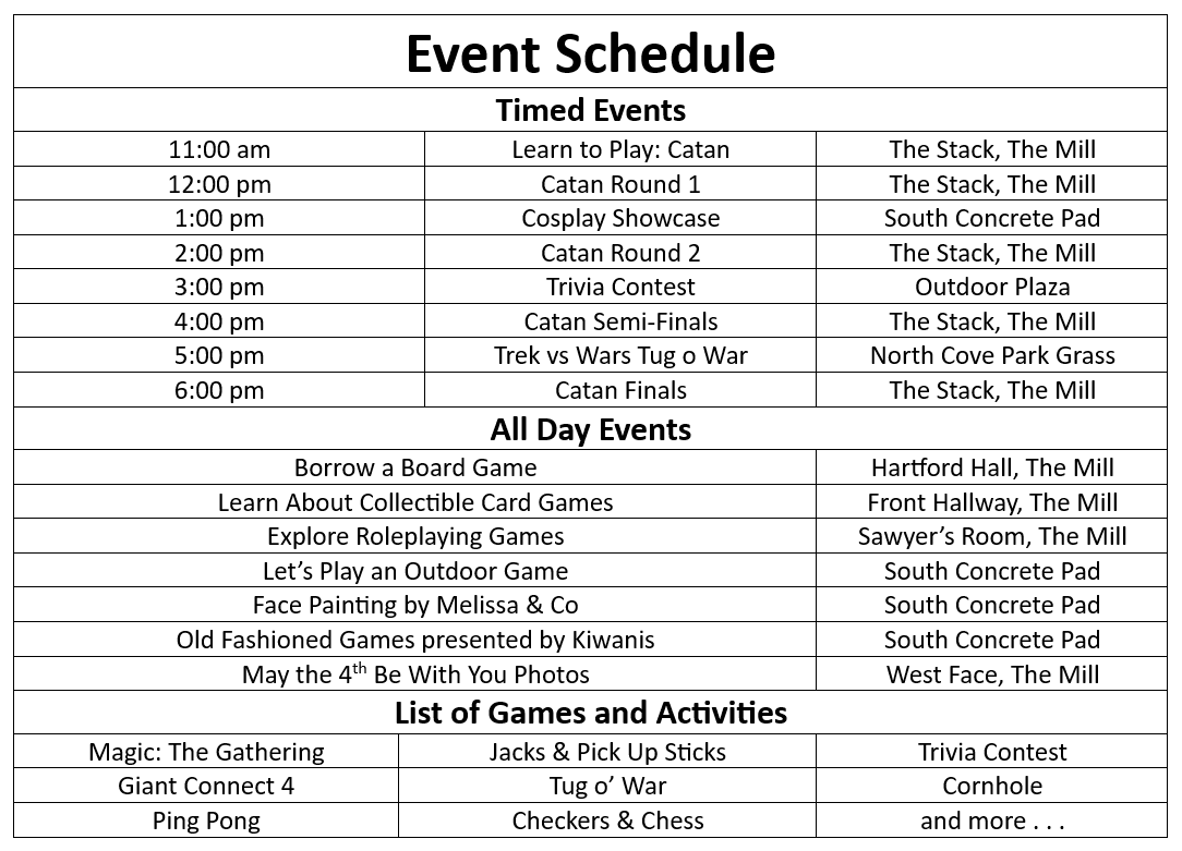Gaming By The Lake - Event Schedule