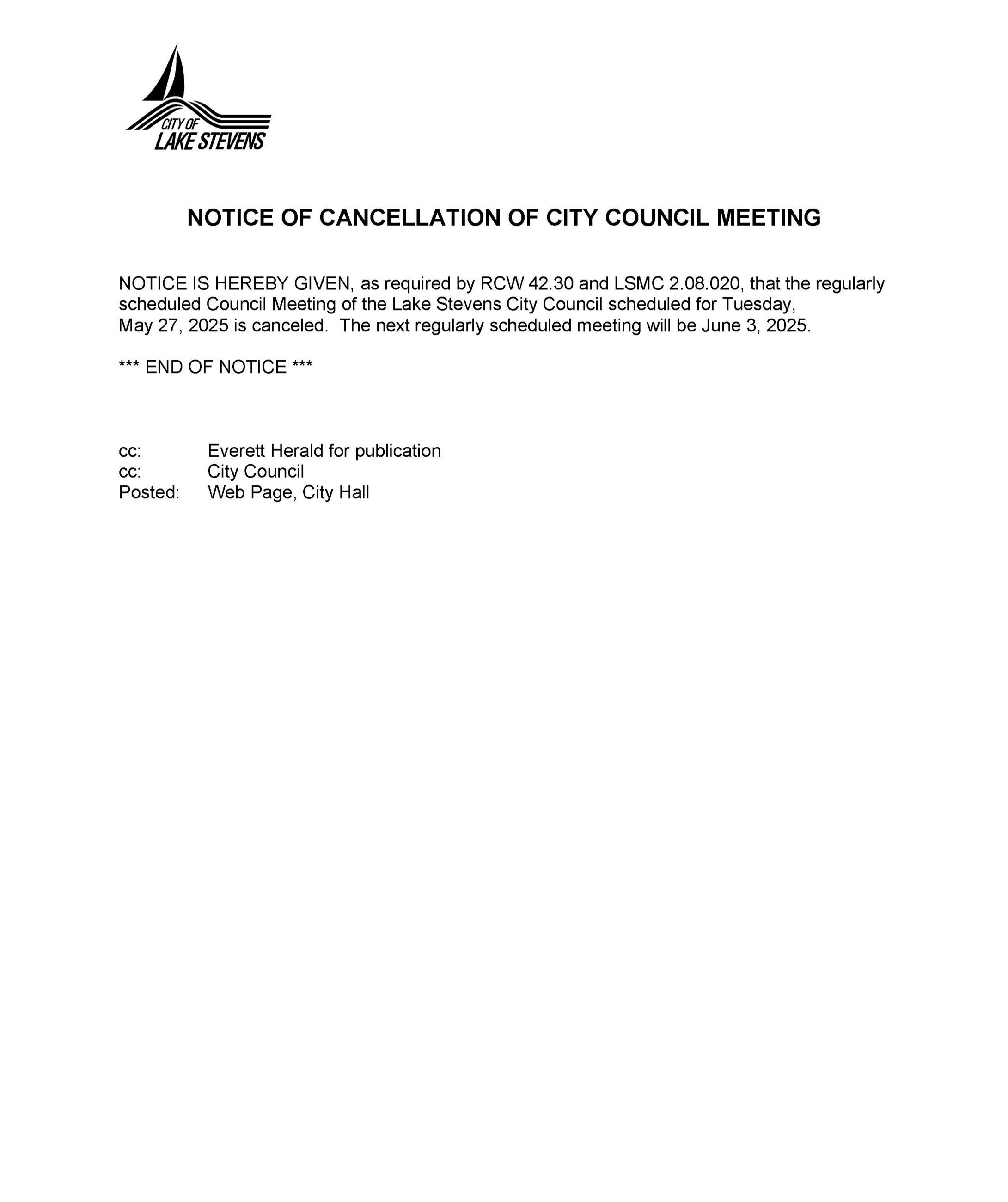 5-27-25 City Council Cancellation Notice