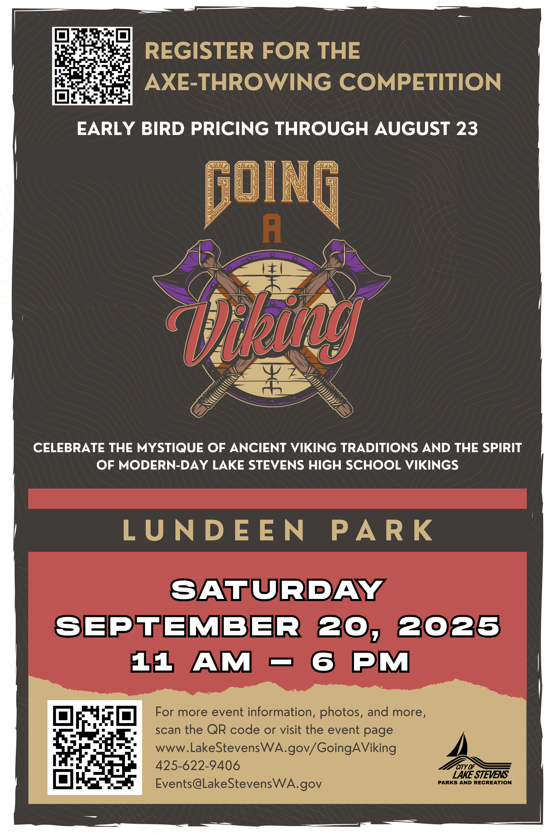 Going a Viking axe throwing early bird pricing flyer