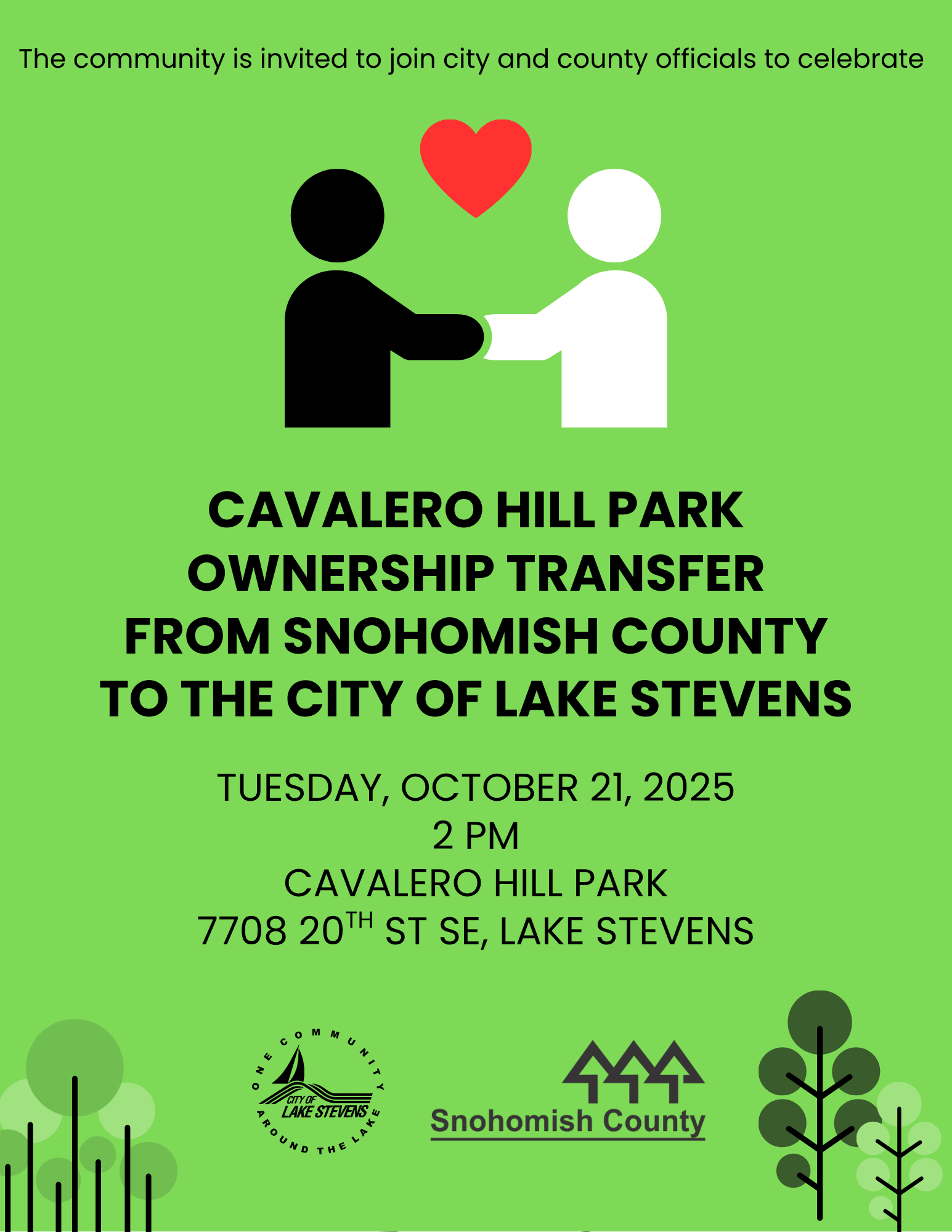 Cavalero Hill Park transfer celebration flyer 8.5 x 11